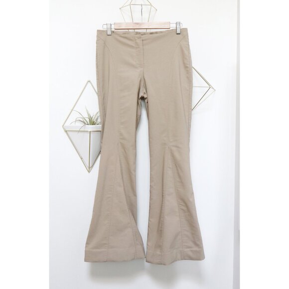 Y2K Khaki Flared Pants w/ Thigh Seam & Triangle Panel Detail, Office Siren - Picture 4 of 6